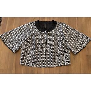 Philosophy by Republic Womens Black White Embroidered Silk Lined Crop Jacket